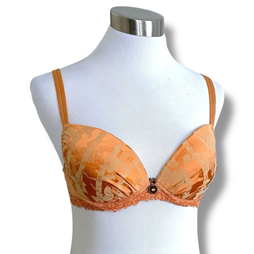 Antinea 34C Bra Gold Floral Jacquard Lace Underwire Designer Made in France